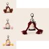 Handmade Korean Plush Doll Keychain With Floral Print Dress Checkered Bow Decor For Gift And Decoration
