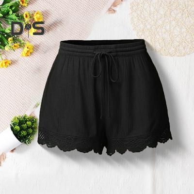 Damen-Shorts, Sommer, elastischer Kordelzug in der Taille, einfarbig, Spitzenbesatz, Shorts, lockere Passform, elastische, enge Yogahose