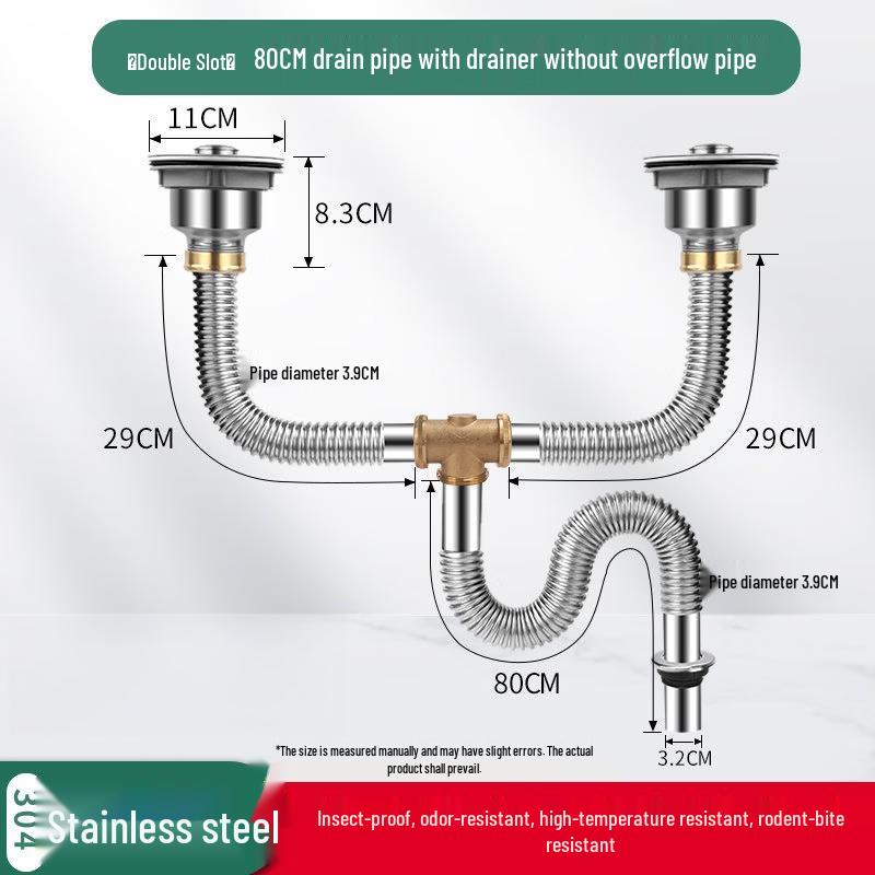YUNWENJI Double Basin Kitchen Sink Drain Kit