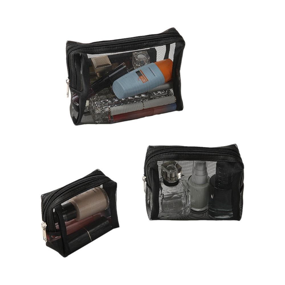 Large Capacity Transparent Makeup Bag Zipper Handheld Makeup Pouch for 3Pcs/Set Girls