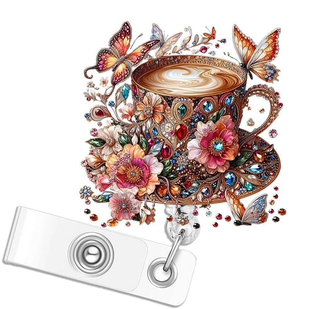

Coffee Cup Badge Reel - Retro extendable ID clip, a creative gift for coffee lovers and office staff. прозрачный