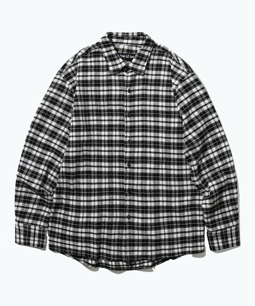 TRIP LE SENS Washed Wrinkle Check Shirt_Green