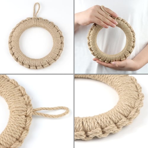DARENYI Stylish Heat-Resistant Trivet, 8cm Inner Diameter, with Hook, Handwoven Flaxgrass Weave, Natural Materials, Non-Slip, Wall-Mountable, Suitable