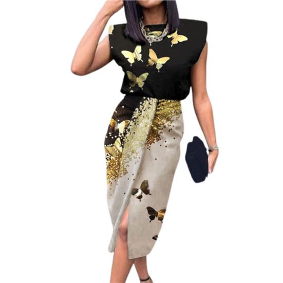 Formal Dress Fashion Print Lace-up Spring Summer Slim-fitting Hip Wrap Dress