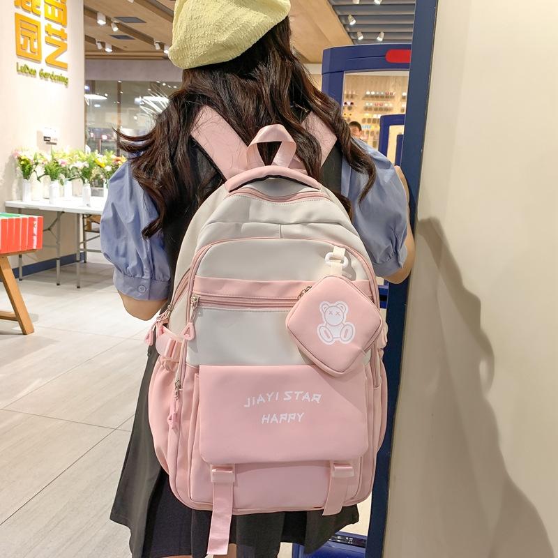 Studentský batoh pro studenty střední školy, barevný blok, batoh ve stylu kampusu pro ženy
