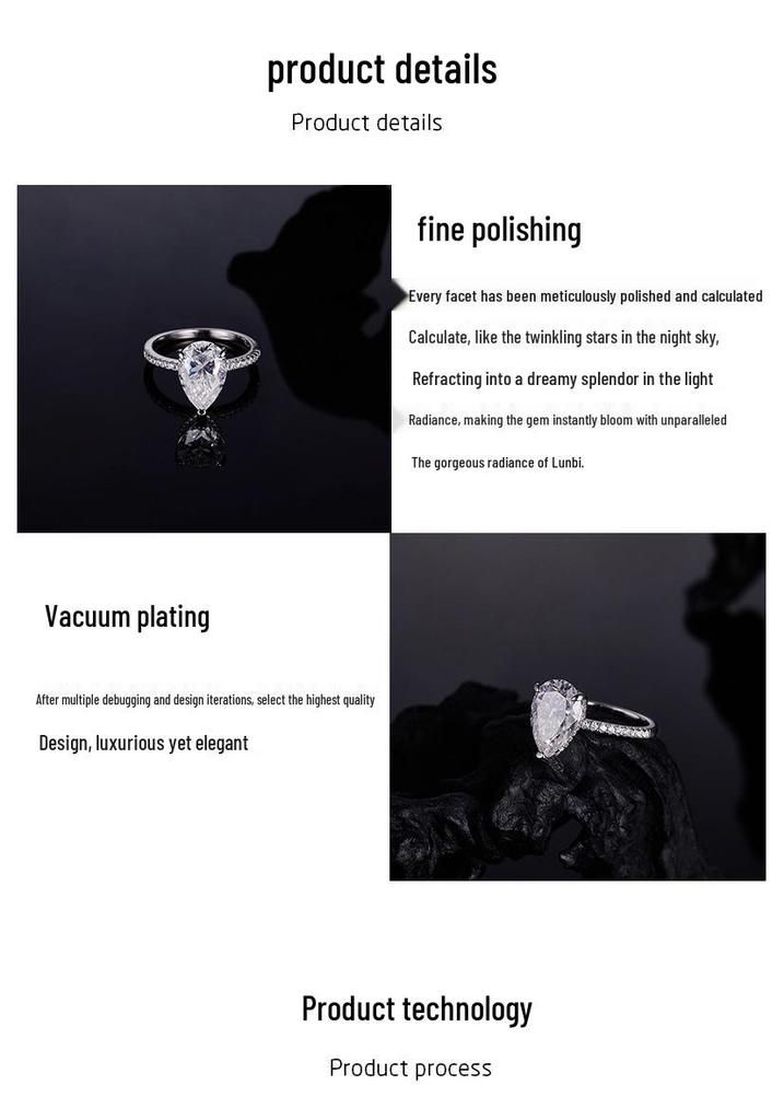 Elegant 4CT Teardrop Moissanite Ring for Women - S925 Sterling Silver, Classic Light Luxury Design.
