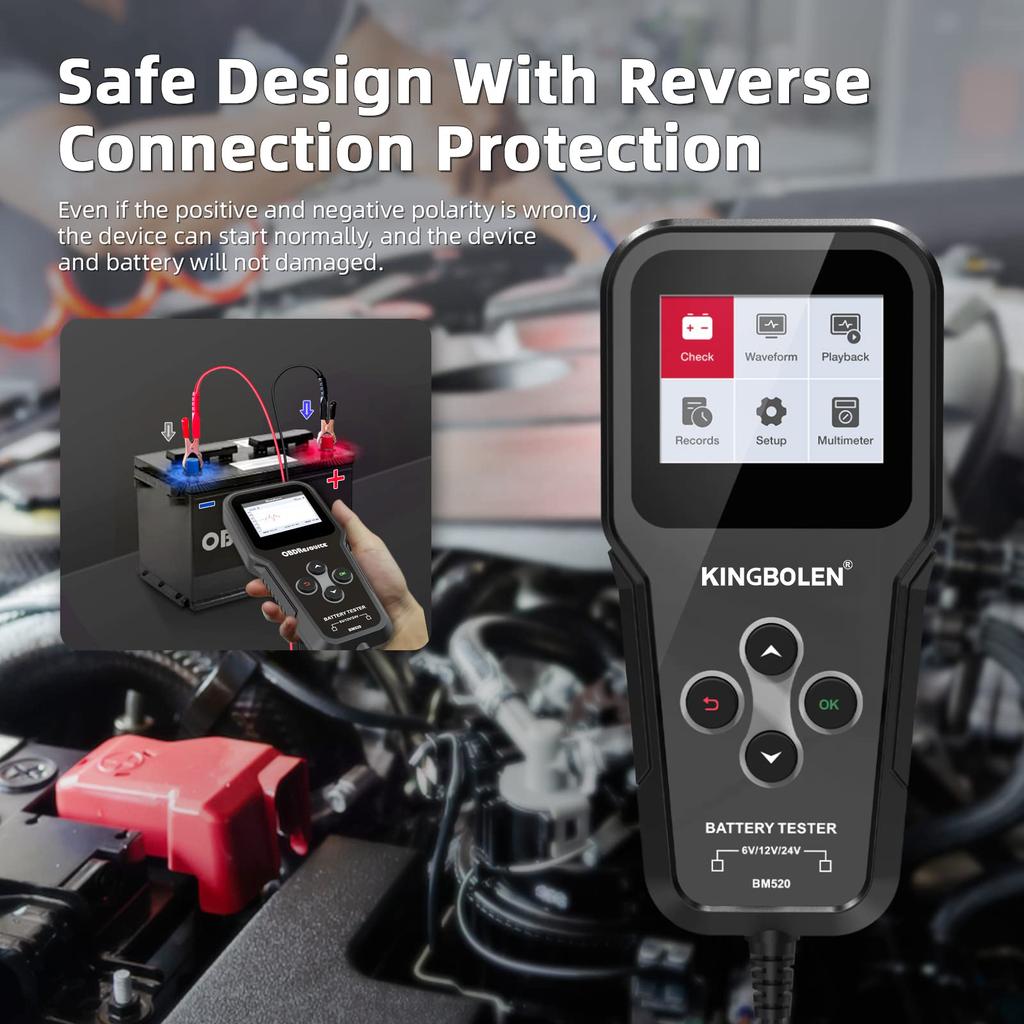 KINGBOLEN BM520 Profesionální tester autobaterií 6V 12V 24V Diagnostický nástroj pro baterie nákladních vozidel 12V Analyzátor baterií Startovací schopnost
