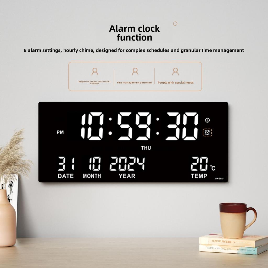 Classic LED Plug-in Wall Clock, Multifunctional Smart Electronic Calendar Clock for Living Room, 3615