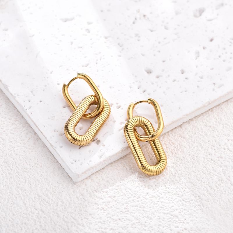 Classic Stainless Steel Double Loop Design Hoop Earrings For Women Geometric Oval Punk Hip Hop Gold Silver Color Huggie Jewelry