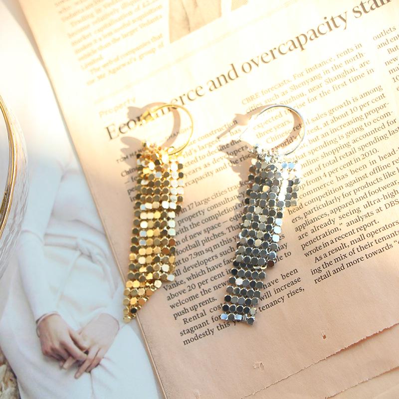 Exquisite S925 Silver Needle Sequin Tassel Dangle Earrings - Elegant European & American Fashion Long Hoops