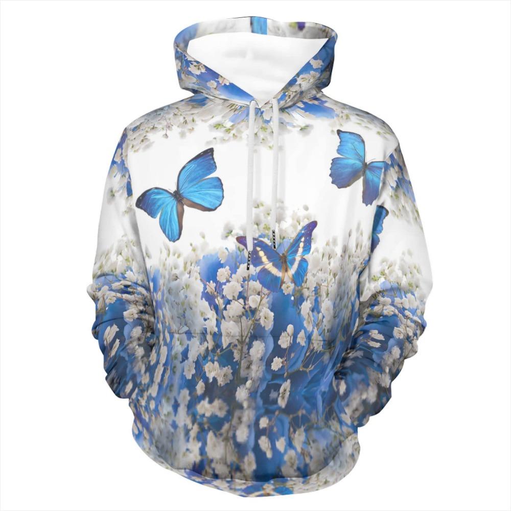 2025 Women's Tops Autumn and Winter Hoodies Ladies Loose Floral Butterfly Print 3d Print Fashion Casual Pullover Hoodies