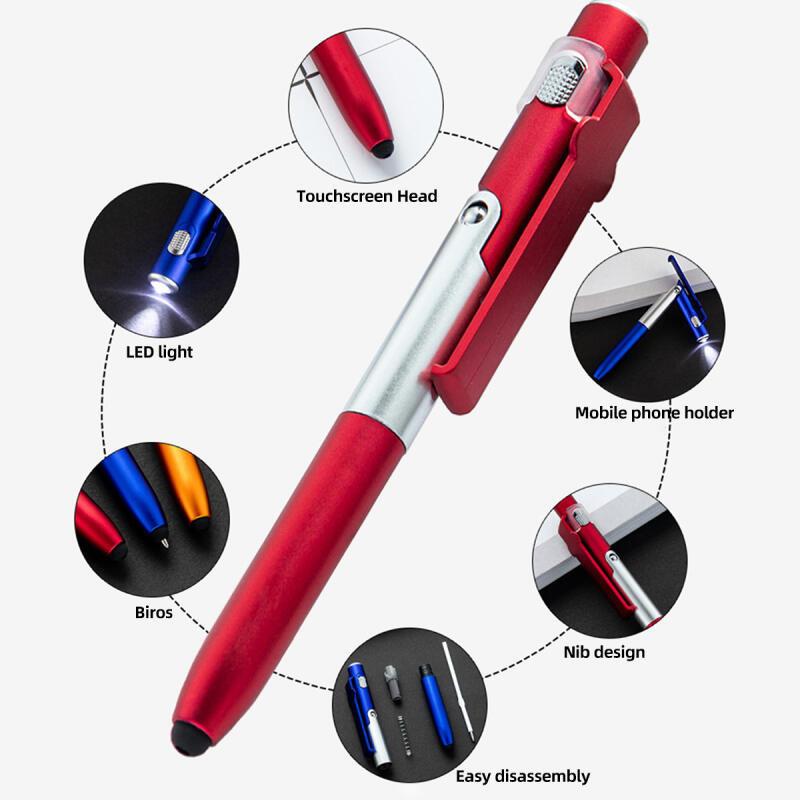 HdoorLink 4 In 1 Multifunction Ballpoint Pen with LED Light Fold Phone Holder Night Read Writing Pencil Office School Student Stationery