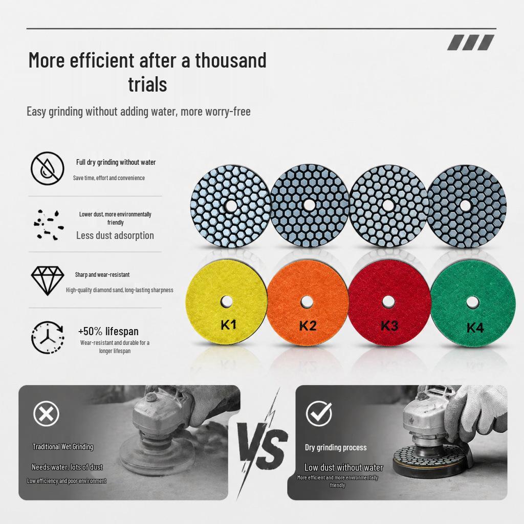 Diamond Dry Polishing Pad for Marble, Quartz, and Tile - Four-Step Angle Grinder