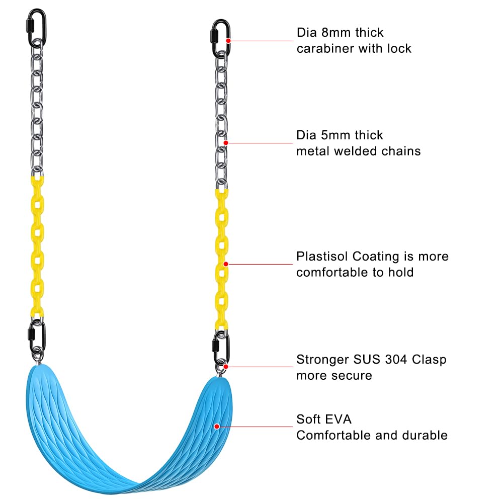 BeneLabel 600 Lb Capacity Heavy Duty Swing Seat with Coated Chains Outdoor Swing Seat for Kids and Adults Comfortable and Durable Blue - - -