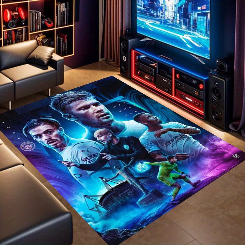Man City Football Team Players Collage Print Area Rug Non‑Slip Rectangular Floor Mat Soccer Fan Gaming Room Home Decor