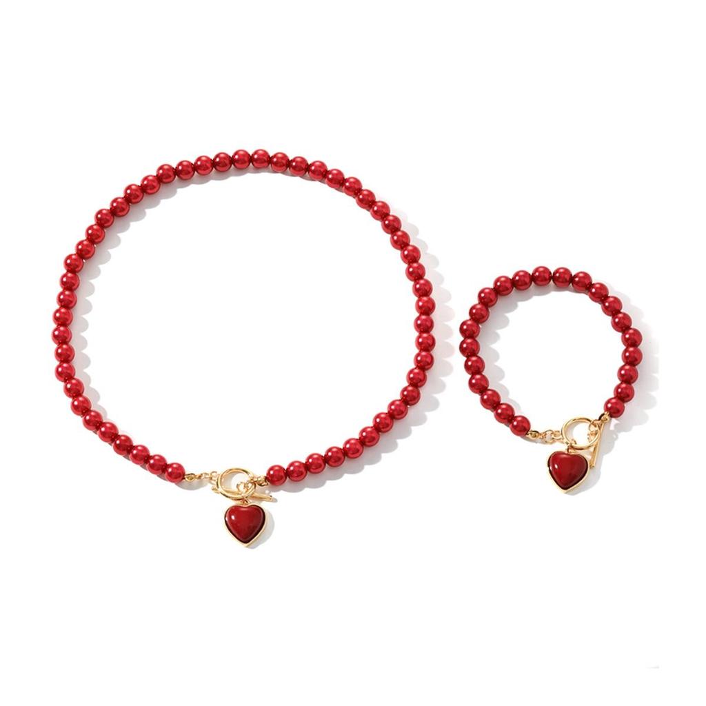 European & American Fashion Pearl Bracelet & Heart Necklace Set: High-End, Light Luxury Clavicle Chain for Women