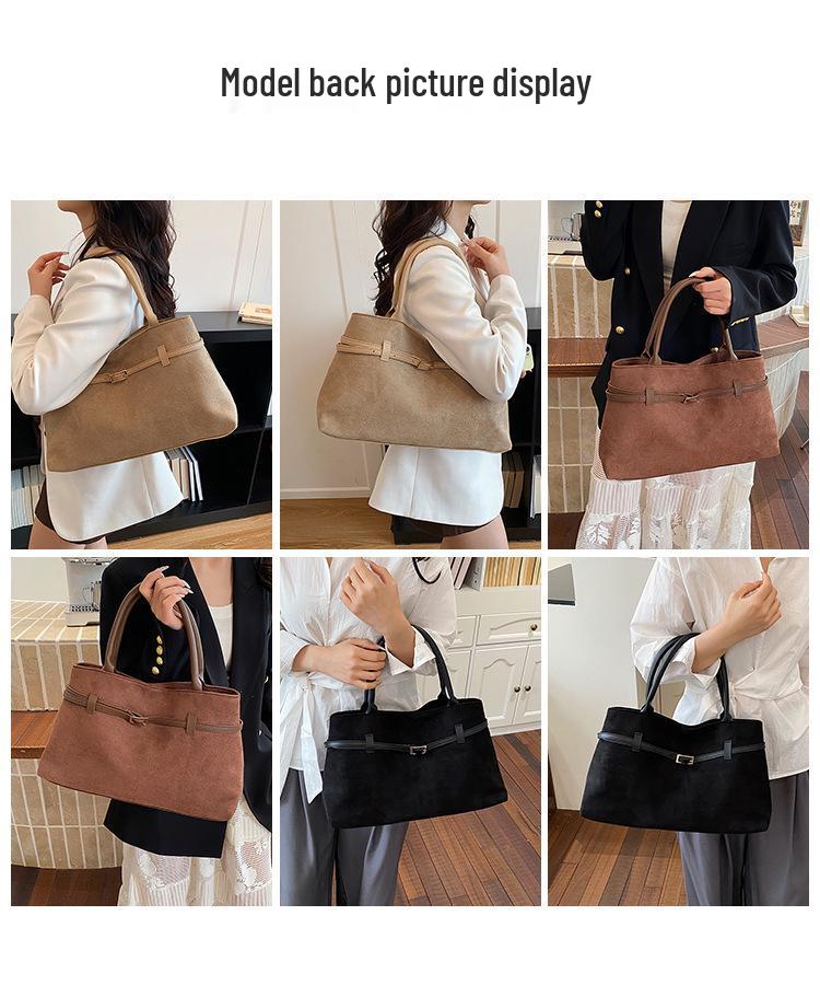 2026 Damen-Handtasche mit Wildleder-Riemen und mattem Leder: Lässig, Retro, Achselhöhlen-Stil