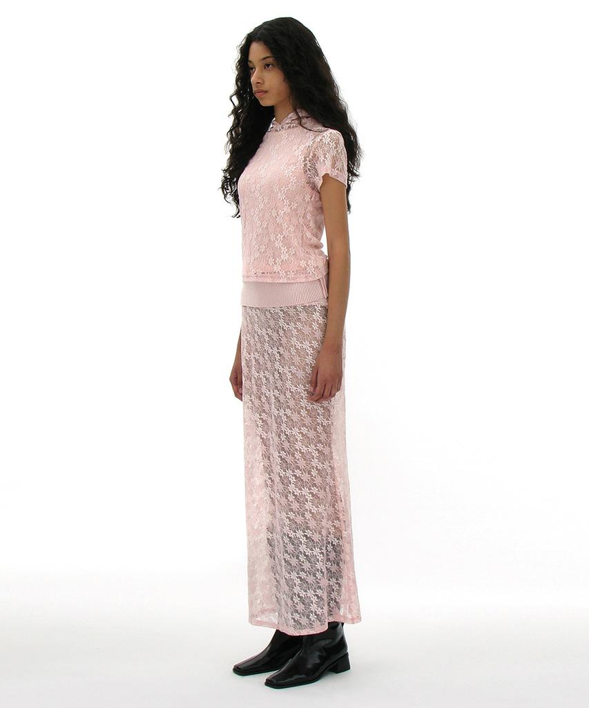 Partimento Woman Lace Flare Maxi Skirt_Pink