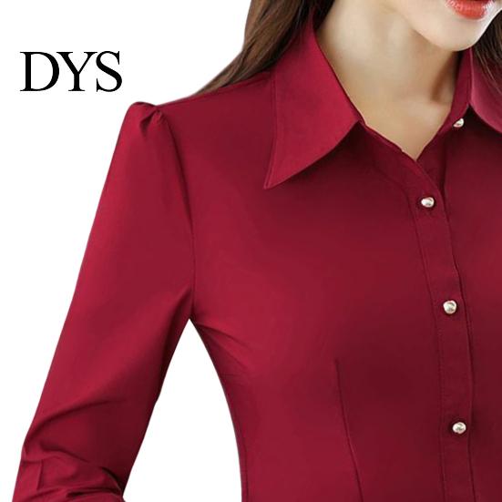 Office Shirt Commute Women Slim Fit Single-breasted Dignified Enhance Beauty Image Top Polyester Solid Color Long Sleeve Formal for Workplace