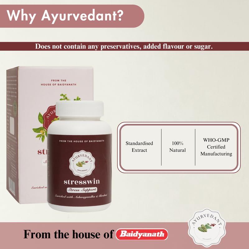 Baidyanath Stresswin Natural Stress Relief Capsules For Relaxation And Mental Balance | 60 Capsules | Promotes Calmness And Emotional Wellness