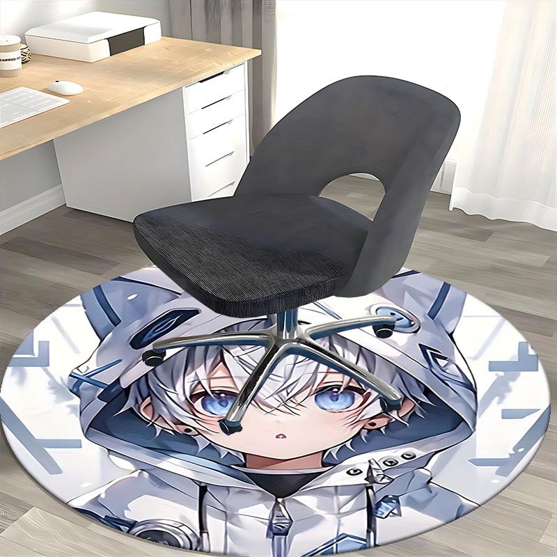 1pc Anime Design Round Carpet for Office Chair Mat, Non Slip Rug Home Decor, Living Room, Bedroom