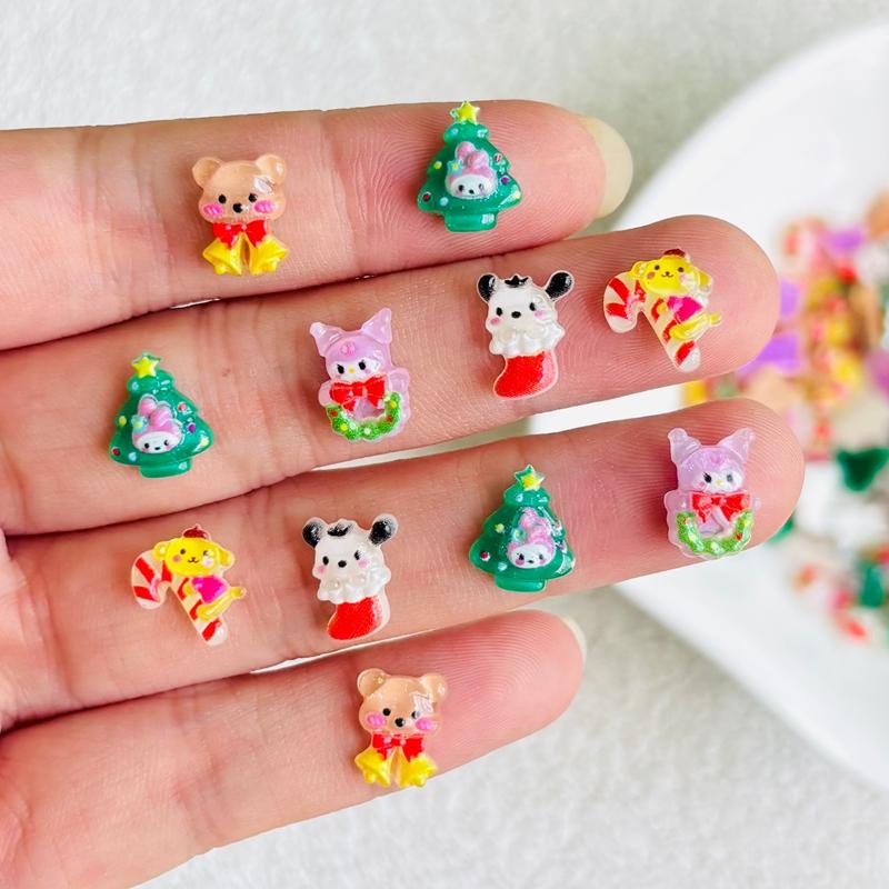 

60Pcs New Mini Cartoon Cute Christmas Series Resin Flat Back Scrapbook Diy Nail Decoration Component Holiday Gifts A139