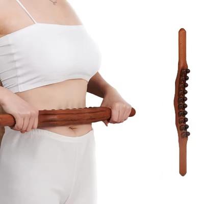 Kruvad Gua Sha Wood Therapy 20 Beads Dark Massage 2 Line Stick Carbonized Scraping Massage Body Gua Sha Manual Relieve Soreness Body Therapy Musc
