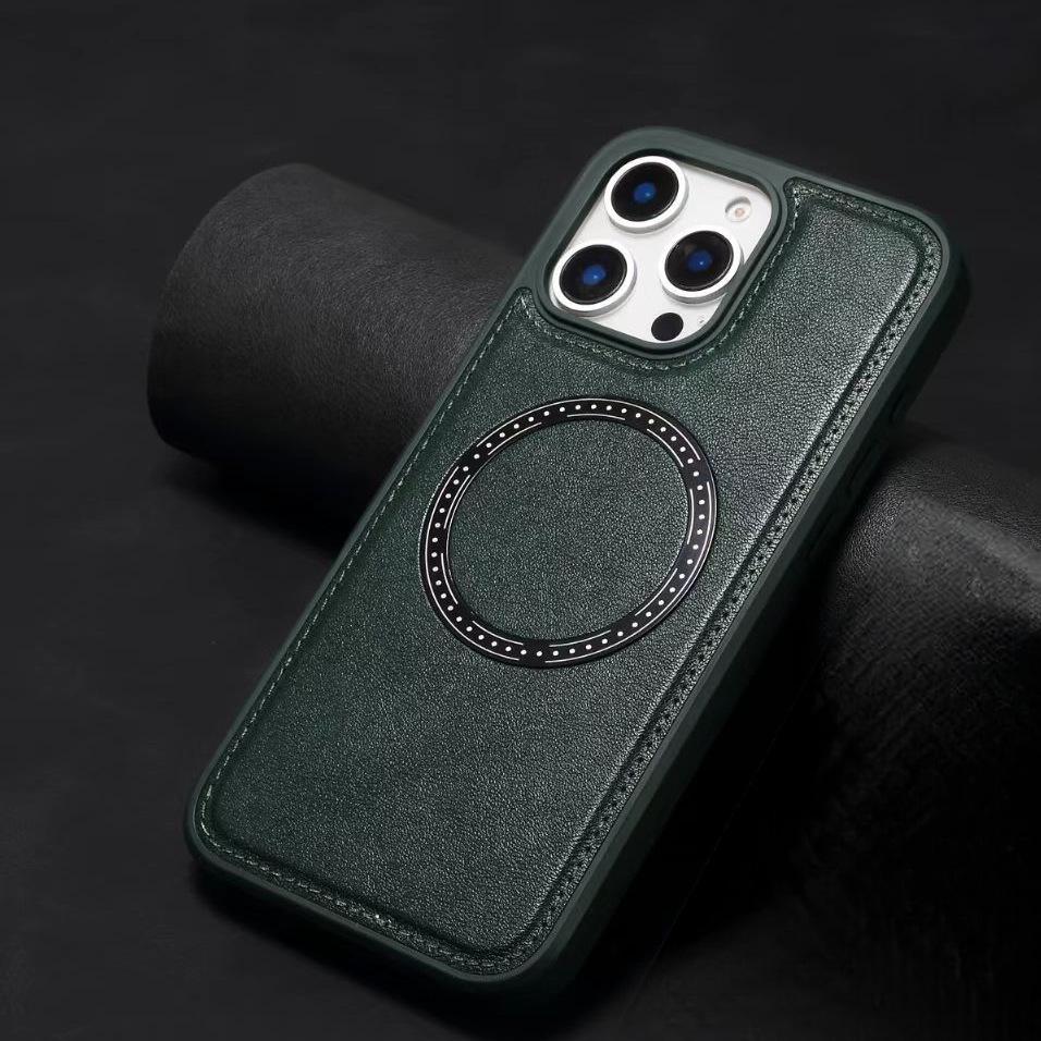 Genuine Leather Case with Magnetic Ring for iPhone 17 Pro Max/16 - Simple Anti-drop Protective Cover