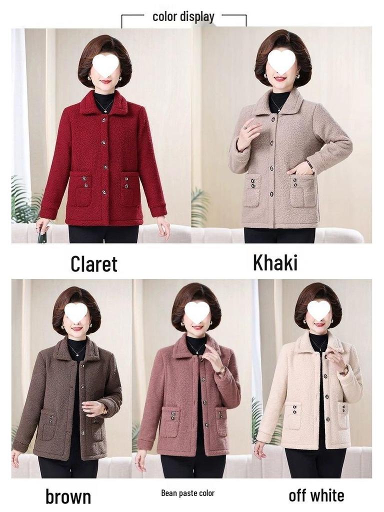 Mom's Plus Size Fleece-Lined Cotton Coat – Thick, Particle Fleece Jacket for Autumn/Winter, Stylish & Loose Fit for Middle-Aged Women
