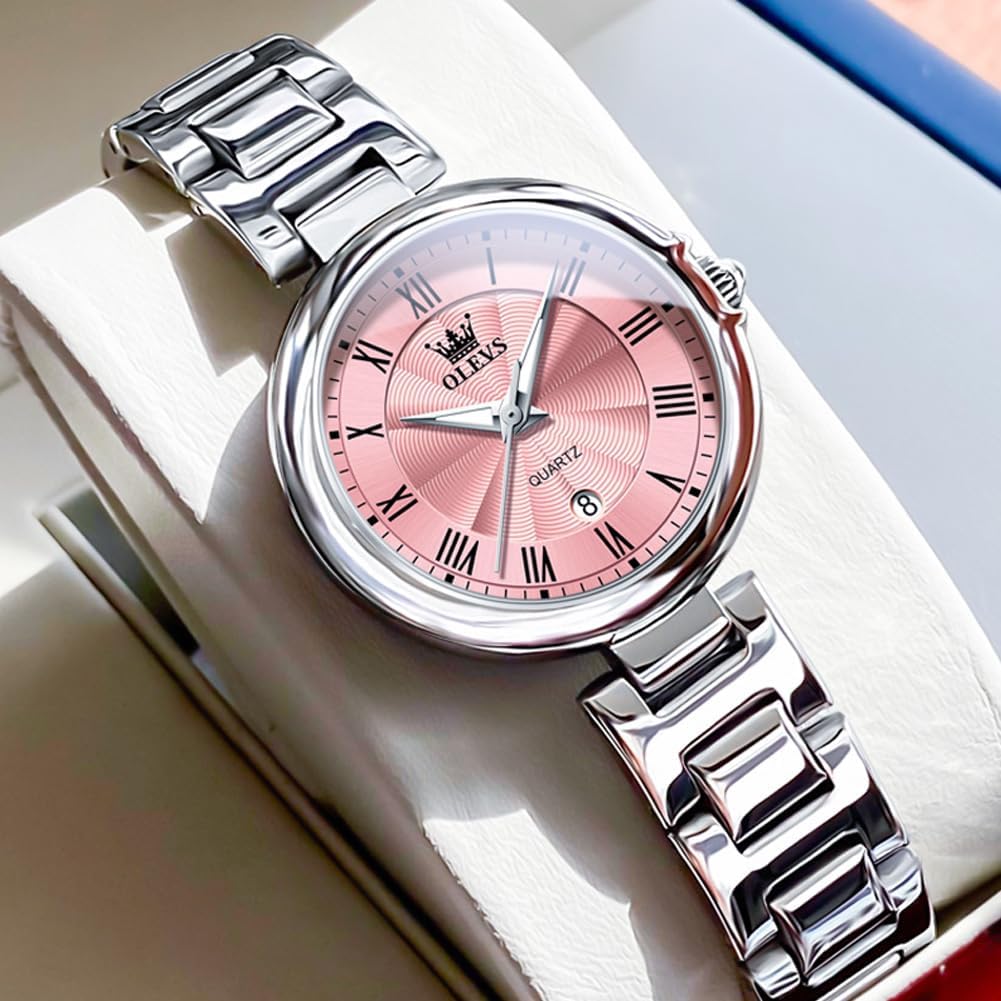 OLEVS Quartz Stainless Pink Women's Watch, Cute, Lightweight, Steel, Waterproof, Luminous, Gift,