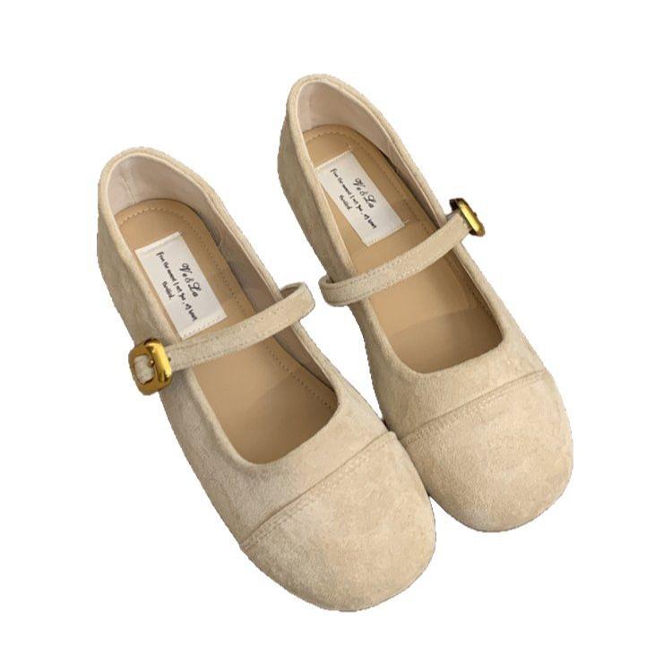 Světle červené jednoduché boty dámské jarní a podzimní nové francouzské retro jemné semišové boty Mary Jane s plochou čepicí