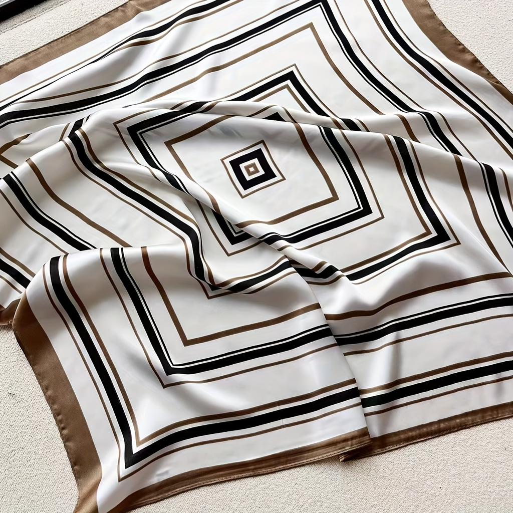 Elegant Geometric Striped Square Scarf for Women Satin Fashion Wraps Neckerchief Female Hair Bands Ribbon Headband Bandana