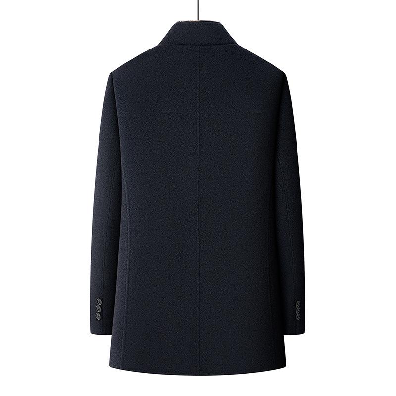 Men's Mid-Length Wool Coat with Removable White Goose Down Liner - Thickened Warm Windbreaker for Autumn/Winter Season