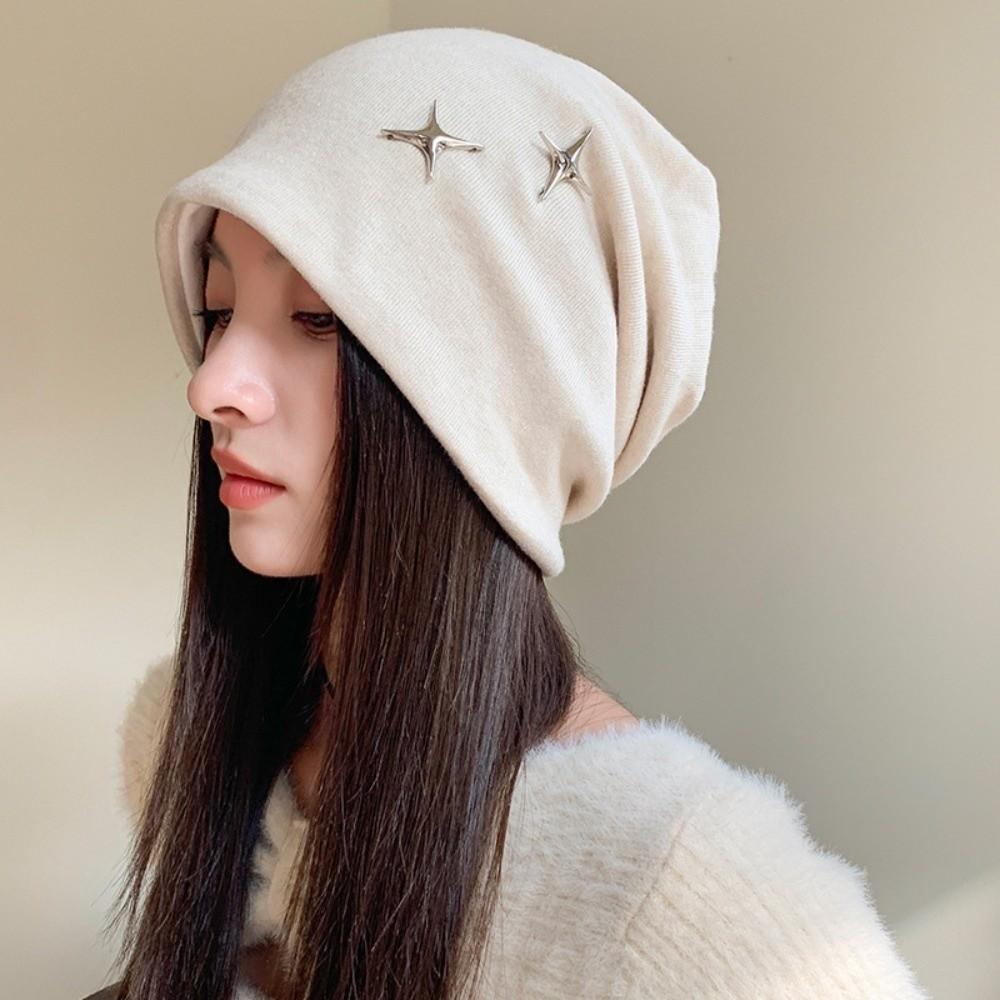 Polyester Slouchy Beanie Hat Star Decor Warm Earflap Hat Fall Winter Beanie Hat  Outdoor Activities