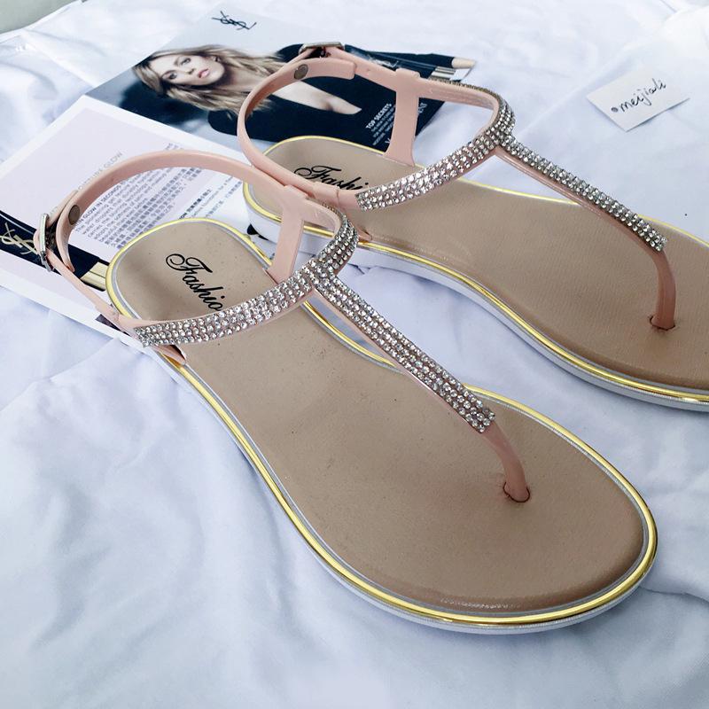 Fashion Summer Sandals Women Flip Flops Rhinestone Party Shoes Female Peep Toe Narrow Band Crystal Flat Sandals Woman Sandalias Mujer
