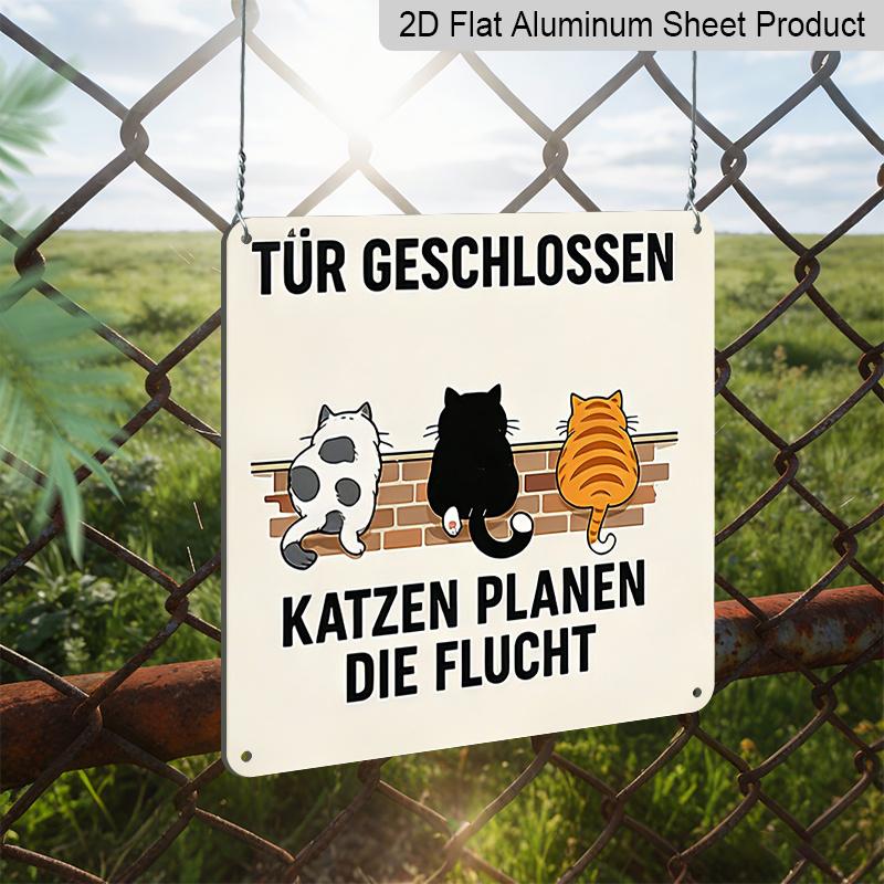 2D Flach 1 Stück, Dekorative Aluminiumschilder und Ornamente, Katzen-Thema, Klassischer Retro-Stil, Perfekt für Veranden, Terrassen, Garagen und Gärten, Großartig