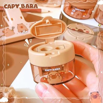 1Pc Cute Cartoon Capybara Double-hole Pencil Sharpener Primary School Student Stationery Kawaii Office School Supplies Kids Gift