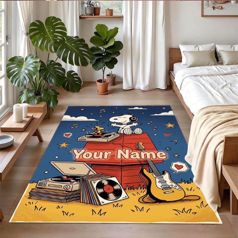 Crystal Velvet Rug Custom Name Text, Soft Non Slip Floor Mat Home DecorSnoopy Peanuts