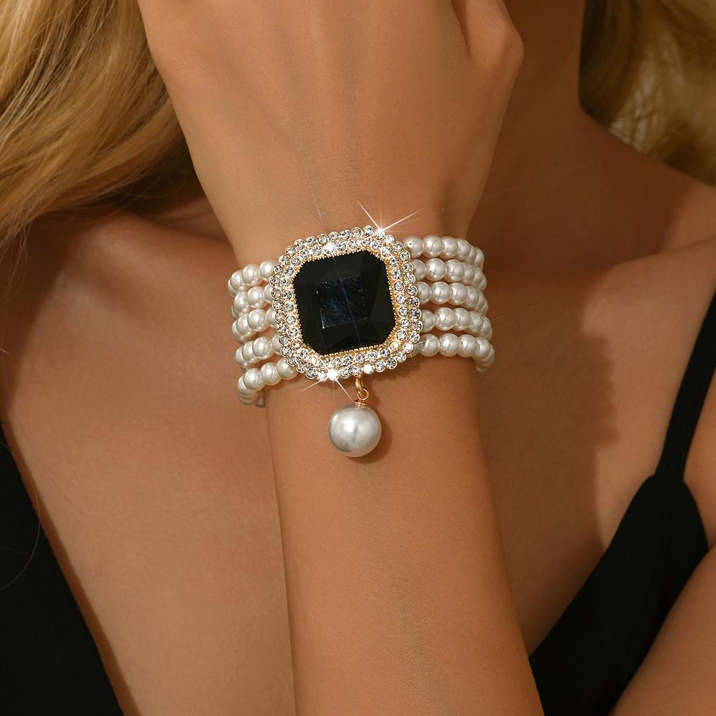 Cross Border Luxury Multi-layer Imitation Pearl Geometric Bracelet, Fashionable and Versatile Bracelet Manufacturer Wholesale