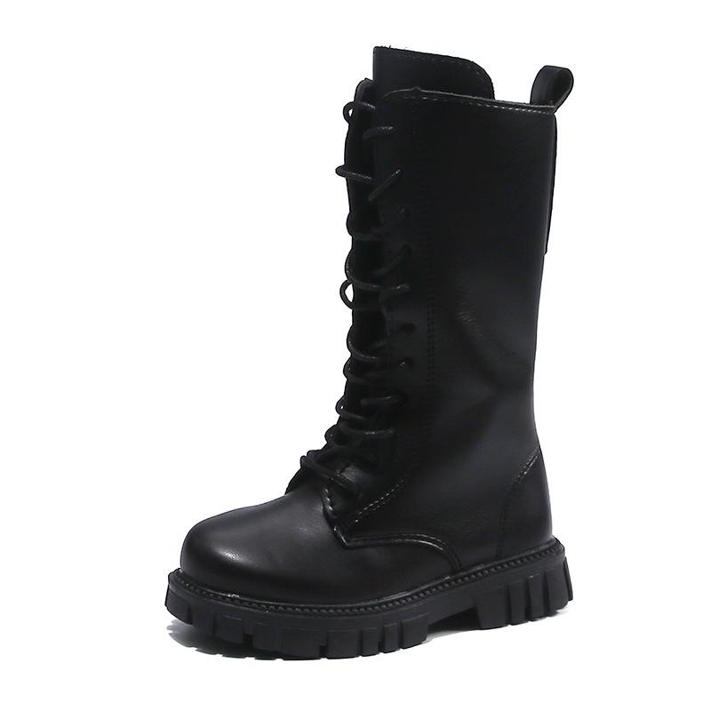 Stivali alti in pelle antiscivolo per bambini con cerniere laterali, Primavera/Autunno, Resistenti all'usura, Dr. Ispirate a Martens, Disponibili in Bianco Sporco e Nero.