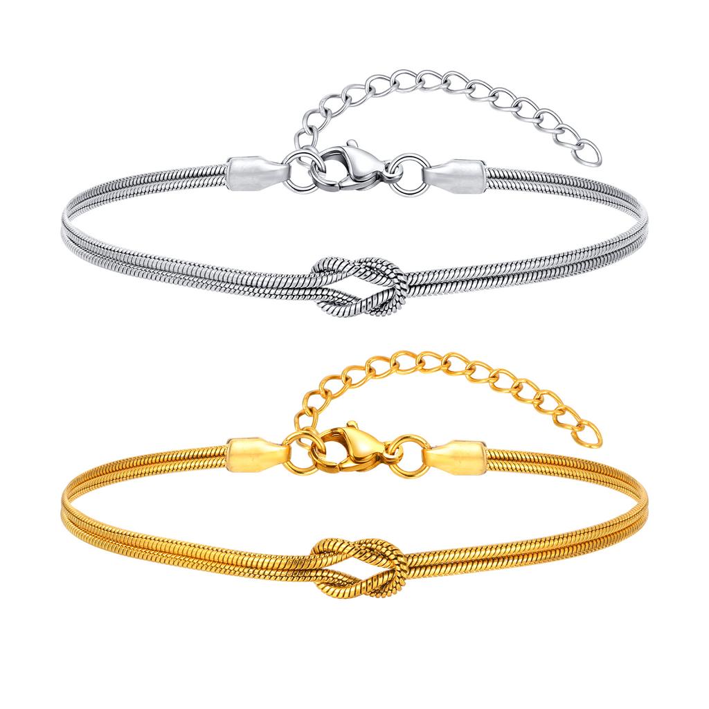 Conjunto de Pulseiras de Casal Nó de Amor da Moda, Pulseiras de Corrente Cobra Redonda de Aço Inoxidável para Mulheres Homens Joias Presente de Dia dos Namorados