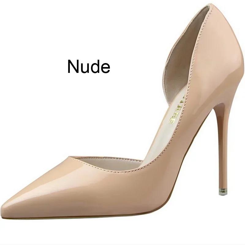 

Women Patent Leather High Thin Heel Shoes Office Shallow Mouth Single Shoes Nightclub Party Wedding Banquet Gathering Lady Pumps 34 телесный