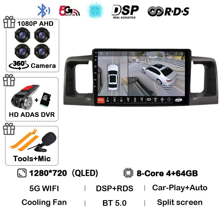 Android 14 Carplay Auto WIFI 4G Car Radio For Toyota Corolla E120 E 120 BYD F3 2007 2008 2009 2010 2011 Stereo Multimedia Player