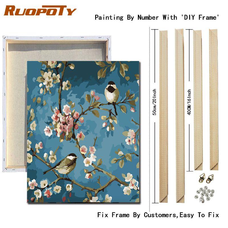 

Ruopoty DIY рамка с птицами, картина «сделай сам», картина по номерам, современная акриловая краска на холсте, картина для украшения дома 40x50 см