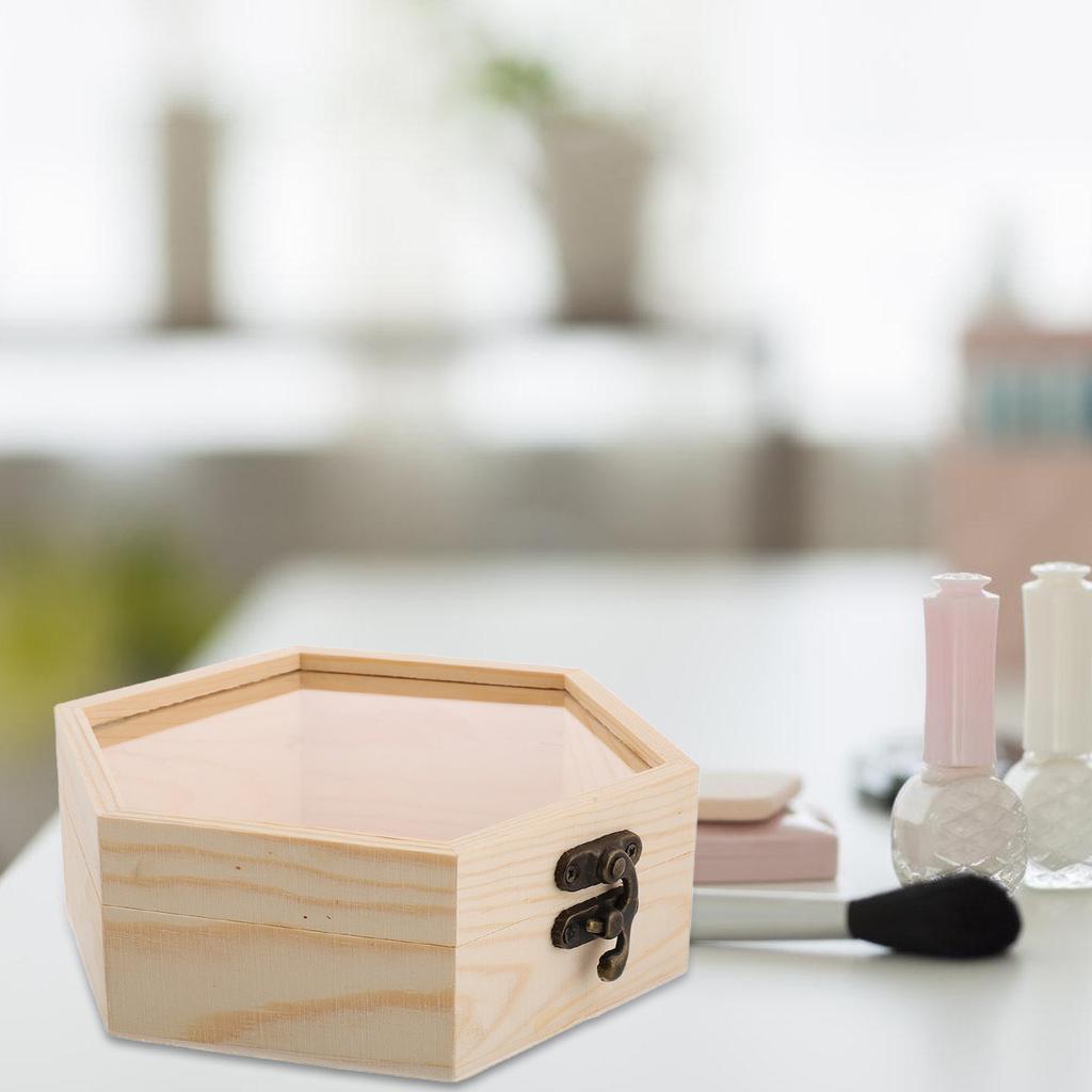 Wooden Box With Hinged Lid Unfinished Wood Keepsake Storage Box With Glass Lid Wooden Jewelry Box For Wedding Home Decorations
