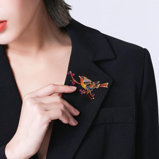 Magpie Brooch Enamel Oil Dripping Rhinestone Decor Chinese Style Bird And Brunch Clothes Pin Polished Coat
