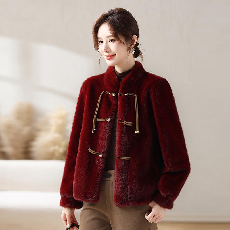 Mother's Mid-Length Faux Mink Fur Coat for Autumn and Winter Weddings