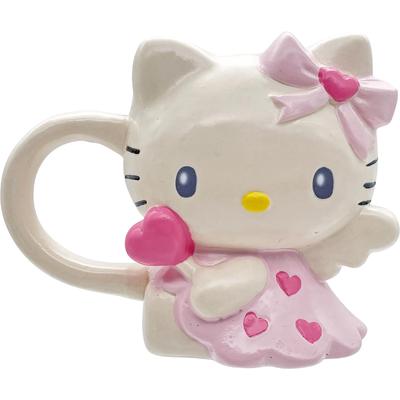 Sanrio Hello 12 X 10 Cm Miscellaneous Hello Kitty Birthday "Angel Kitty" Die-Cut Mug, Approx. Diameter, 280ml, Tableware, Goods, Merchandise, Gift,