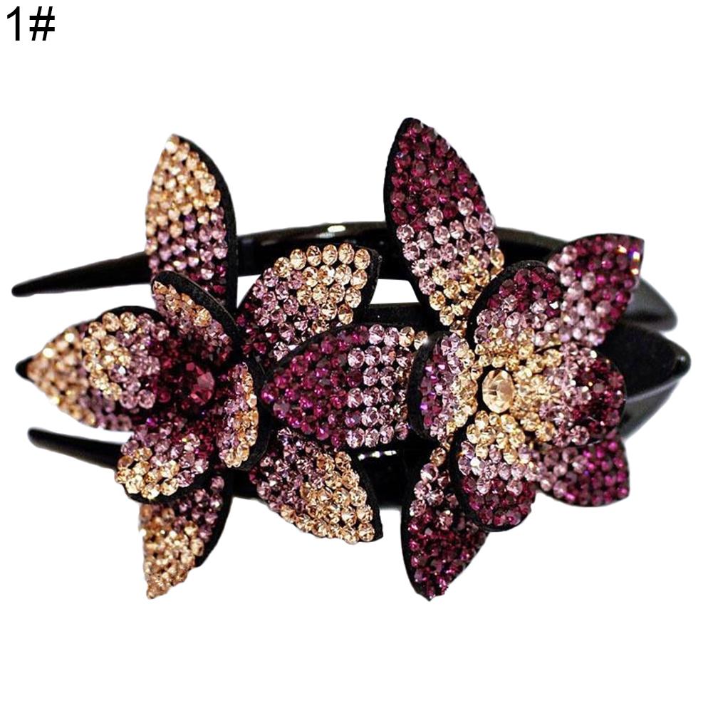 Women Elegant Flexible Rhinestone Flower Hair Clip Hairpin Claw Gift