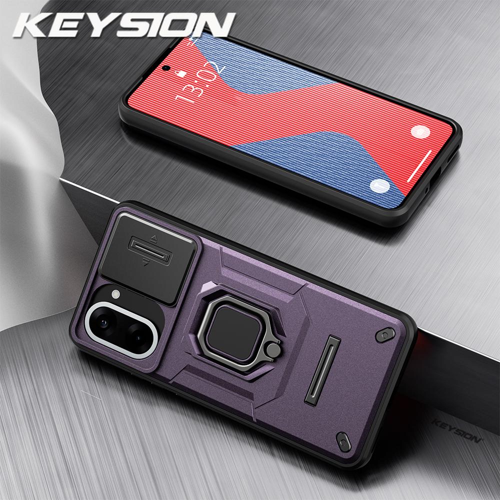 KEYSION Shockproof Case for OnePlus Nord CE5 5G Slide Camera Protection Metal Ring Stand Phone Cover for One Plus 1+ Nord CE 5